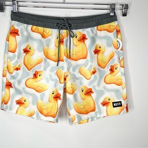 NWT Neff Gray Ducky Novelty Print Swim Shorts Rubber Duck Unlined Shorts Large